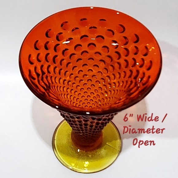 Vntg Fenton 7 5/8" Buttercup Amberina Hobnail Glass Vase - Picture 5 of 15